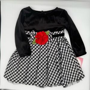 Y2K Youngland Black Velvet and Checkered Dress with Red Flower Size 18 Month NWT